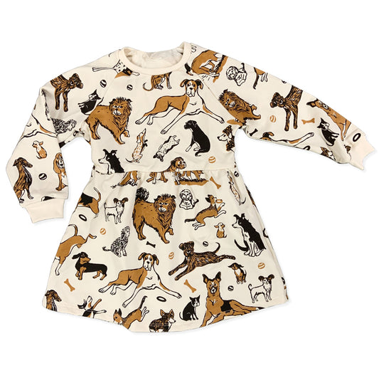 Dog pattern dress. Labrador dress, puddle dress, corgi dress, papillon dress, German shepherd dress, Chihuahua dress, bulldog dress, french bulldog dress, Bassey dress, beagle dress, boxer dress.  Name a dog you'll find it on that sweatshirt dress. Greyhound sweatshirt dress, Organic cotton dress.