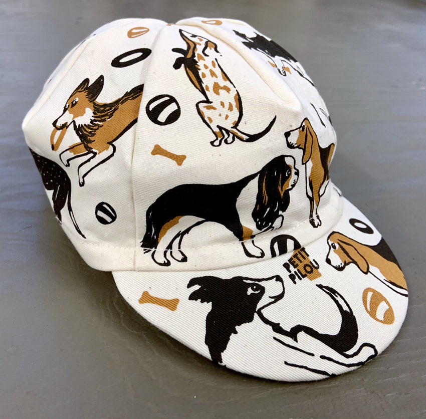 Dog pattern cycling cap, Labrador cycling cap,  poodle cycling cap,  corgi cycling cap,  papillon cycling cap,  German shepherd cycling cap,  Chihuahua cycling cap, bulldog cycling cap,   french bulldog cycling cap,  Basset cycling cap,  Greyhound cycling cap,  beagle cycling cap, boxer cycling cap, Name a dog you'll find it on that cycling cap. 100% organic cotton cycling cap.