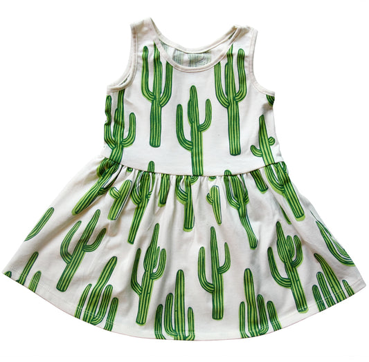 Organic cotton summer dress, cactus print dress, cactus pattern dress, cactus pattern. Arizona dress.