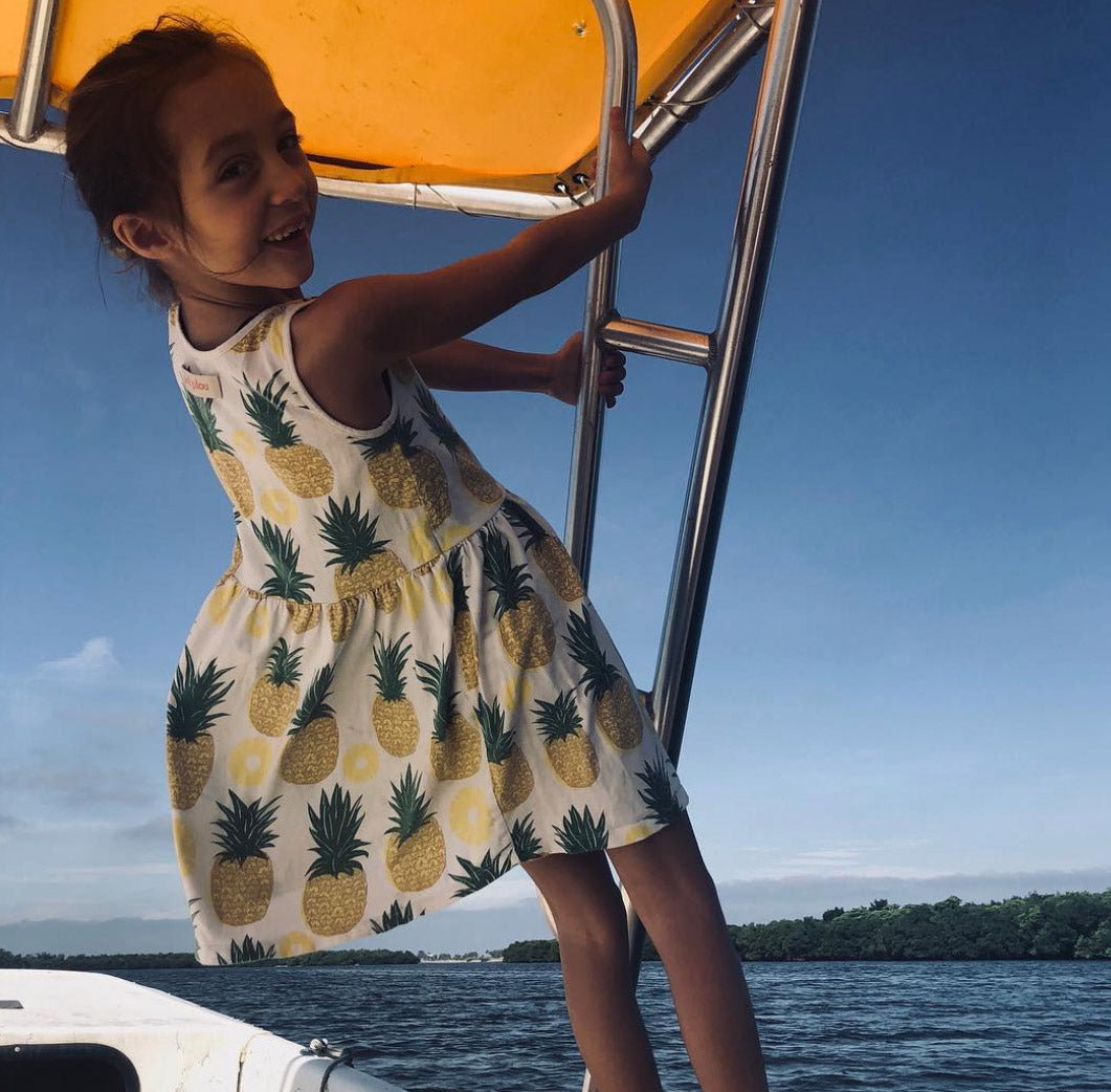 pineapple dress, pineapple summer dress, pineapple pattern dress, pineapple clothe, organic cotton pineapple dress. exotic pattern dress.