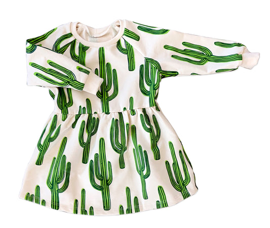 Cactus dress, organic catcus dress, organic cotton cactus sweatshirt dress. sweatshirt dress cactus